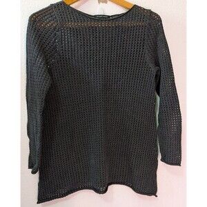 Jeanne Pierre Women's Size M Medium Black Open Knit V-neck Sweater (903)